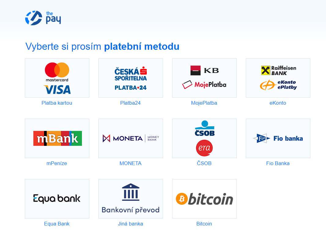 thepay výběr platební metody na bráně