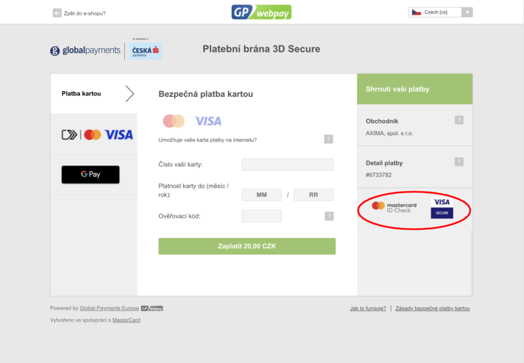 Komunikace bezpečnosti GP webpay