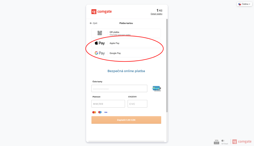 Platby na jedno kliknutí Comgate