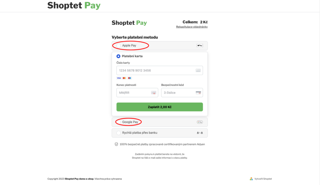 Platby na jedno kliknutí Shoptet Pay
