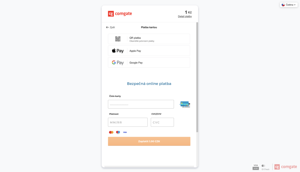Platba kartou Comgate
